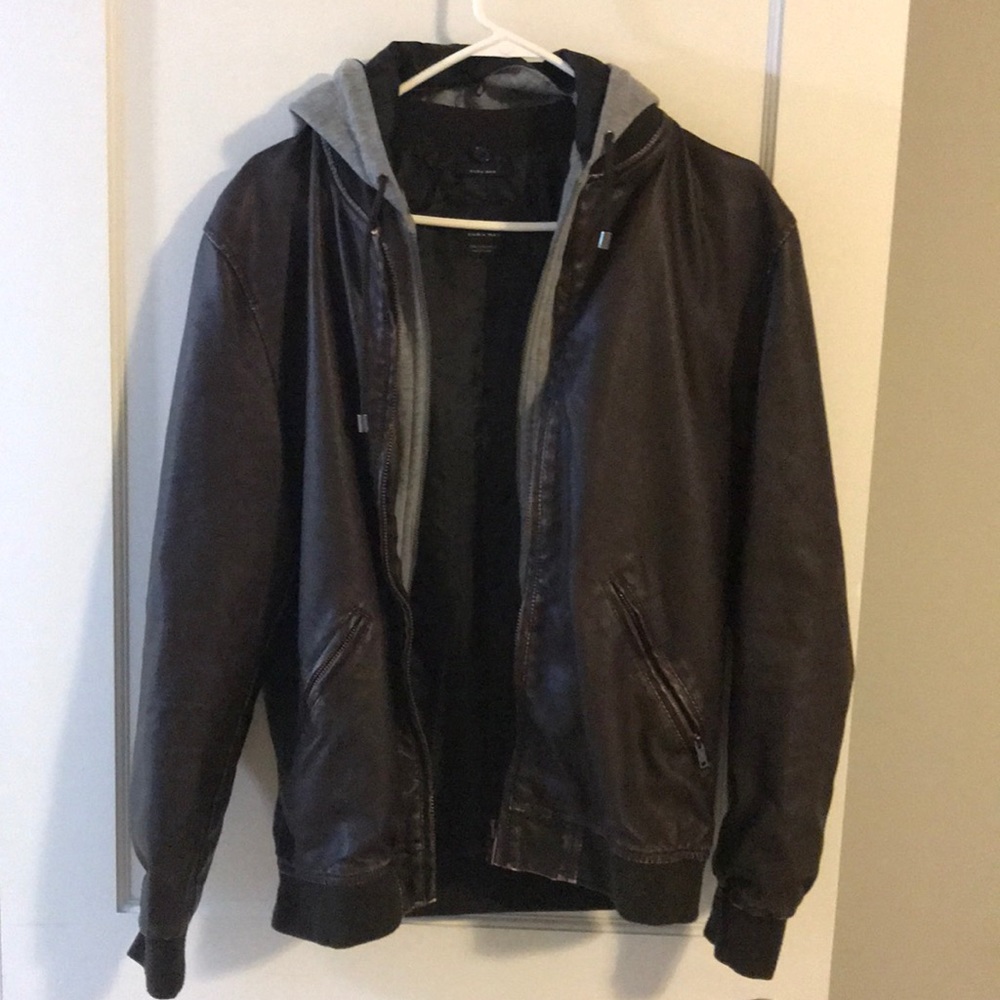 Basic Zara Man leather jacket w/ attachment hoodie